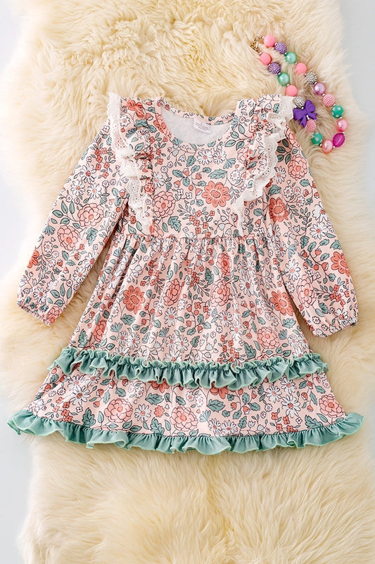 Floral Printed Dress with Embroidered (Sizes 12-18M - 7/8)