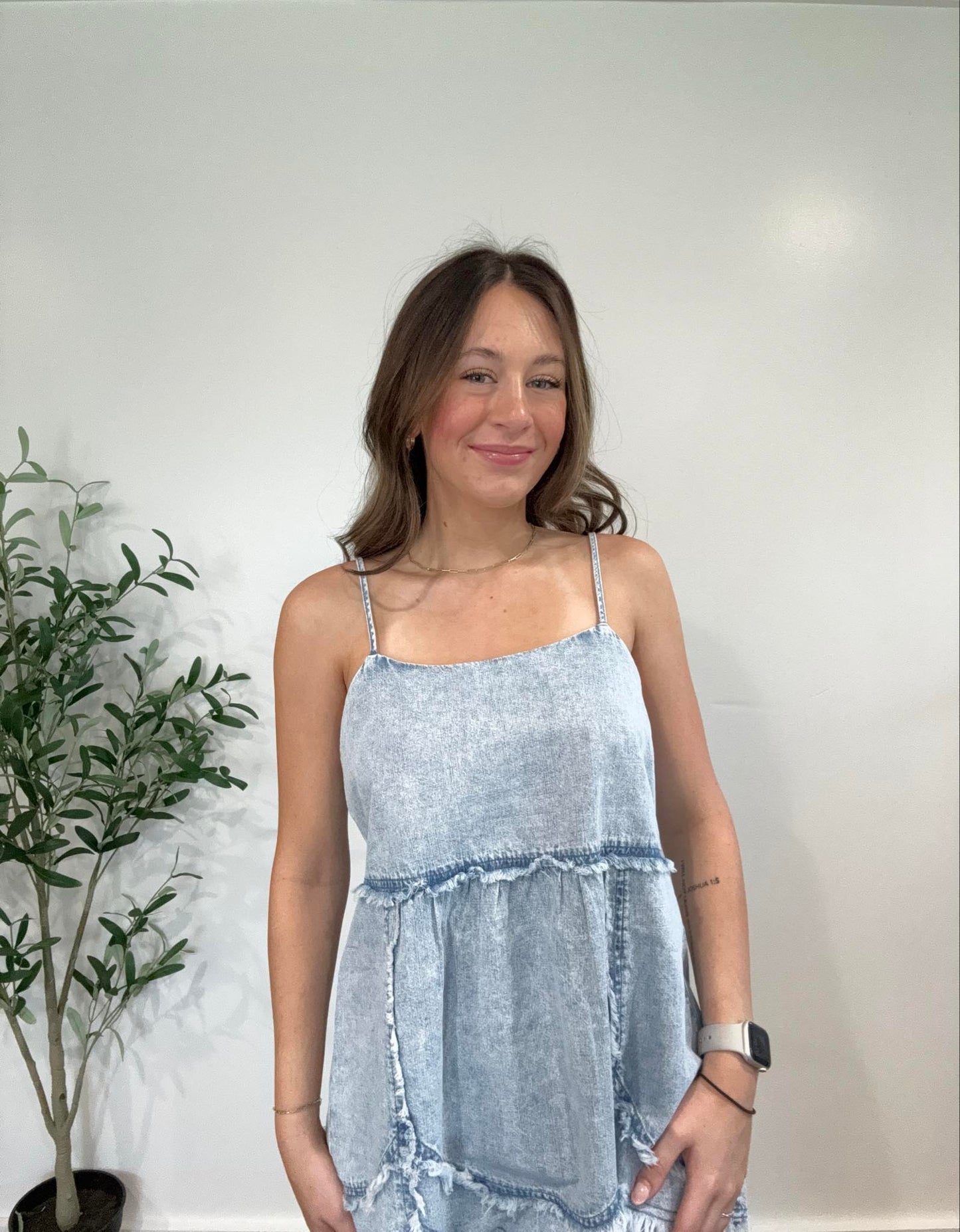 Light Indigo Washed Denim Babydoll Top